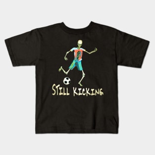 Skeletal Striker: Unleash the Action with our Bone-Chilling Soccer Player Graphic! Kick Into the Extraordinary with this Spine-Tingling Design Kids T-Shirt